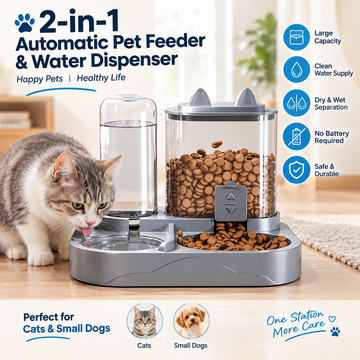 **2-in-1 Automatic Cat Feeder & Water Dispenser – Large Capacity, Dry & Wet Food Separation**