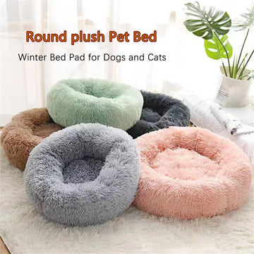 ⭐⭐⭐⭐⭐Calming Donut Pet Bed – Plush Faux Fur Cozy Bed for Cats & Small Dogs, Warm, Washable & Comfortable Sleeping Cushion**